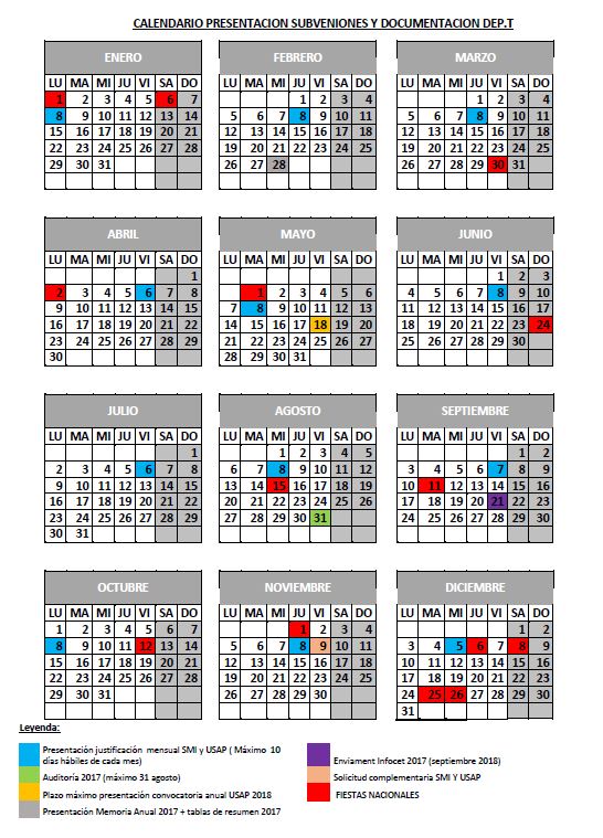 Calendario Subvenciones 2018